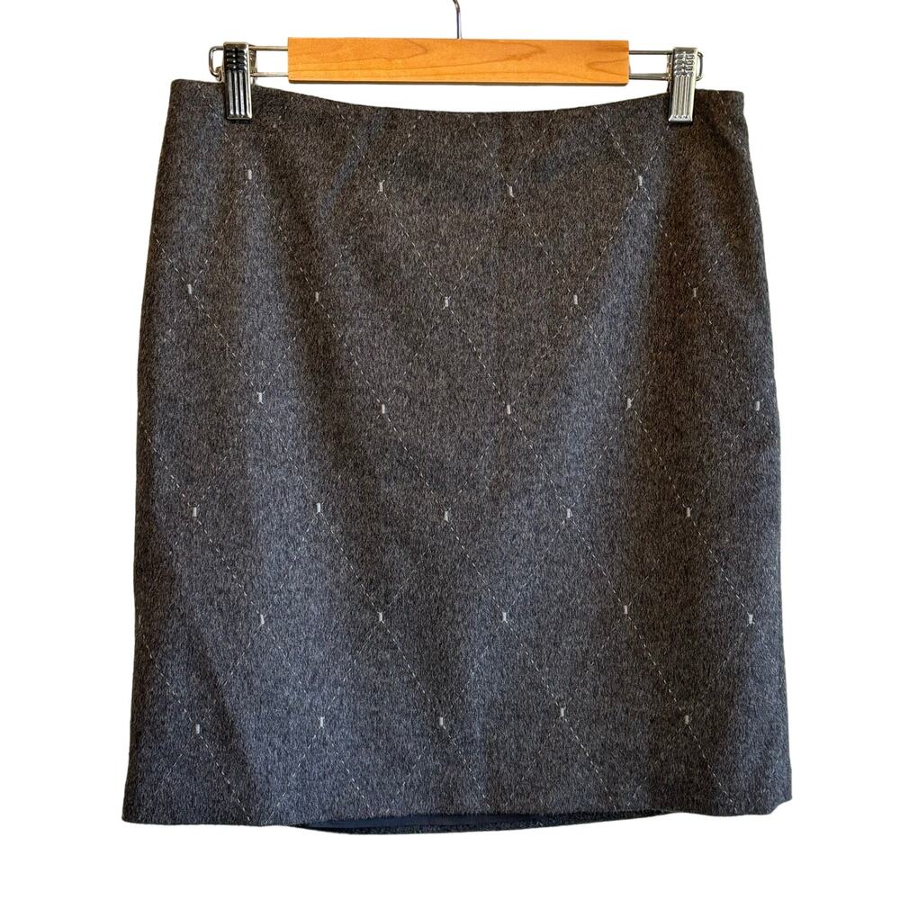 J. McLaughlin Gray Diamond Print Wool & Cashmere Pencil Skirt - size 6